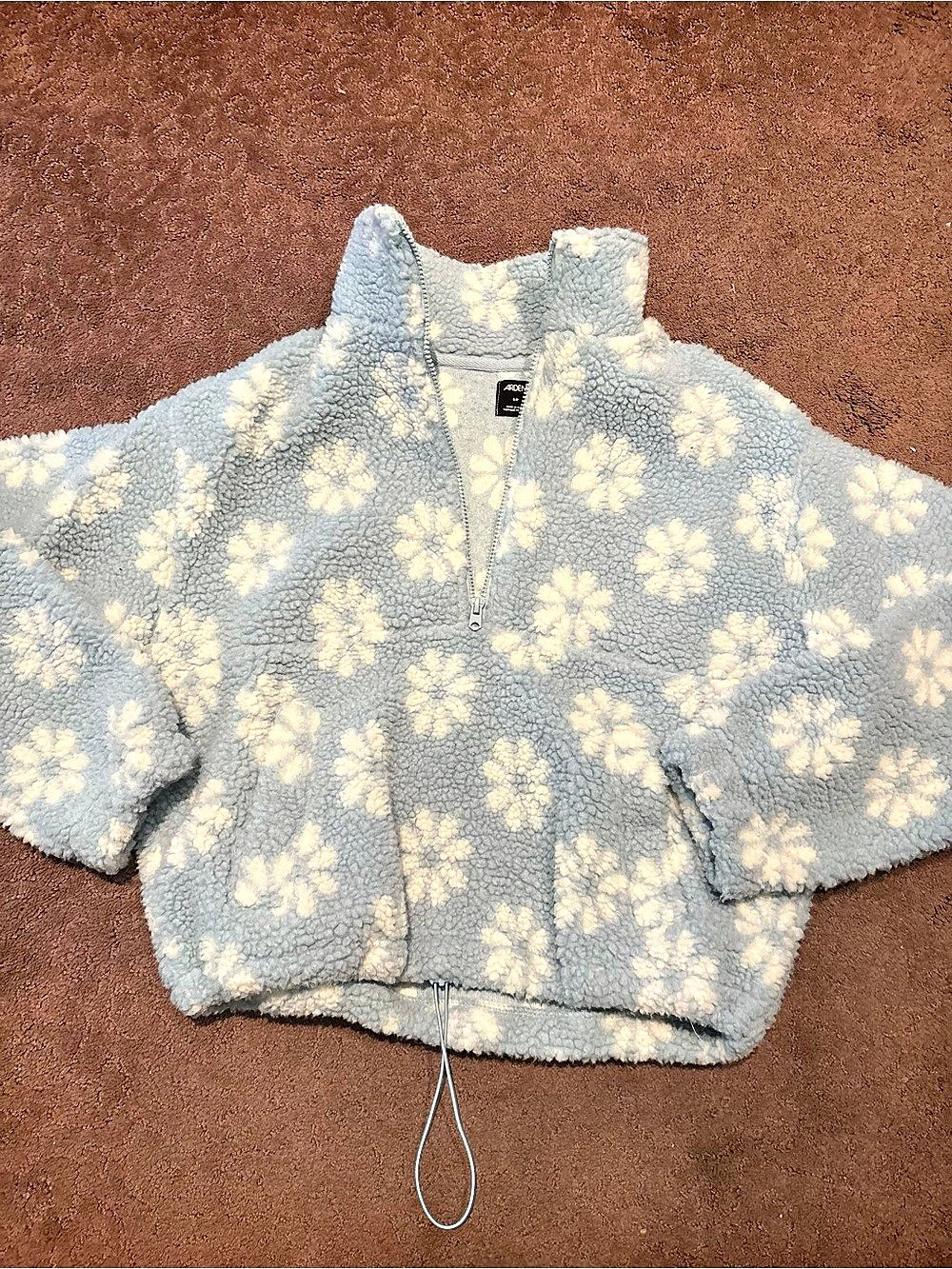 Ardene Floral Fleece Teddy Jacket in Blue & White Size Small